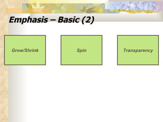 Emphasis – Basic (2) Transparency Spin Grow/Shrink 