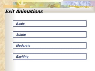 Exit Animations Moderate Basic Subtle Exciting   