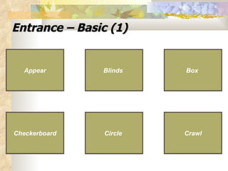 Entrance – Basic (1)   Appear Appear Blinds   Blinds   Box   Box   Checkerboard Checkerboard Crawl Crawl Circle   Circle   
