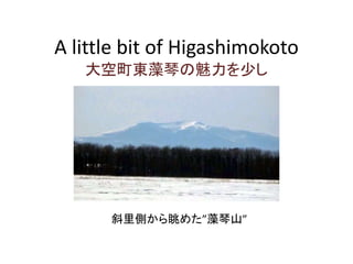 A little bit of Higashimokoto
大空町東藻琴の魅力を少し
斜里側から眺めた”藻琴山”
 