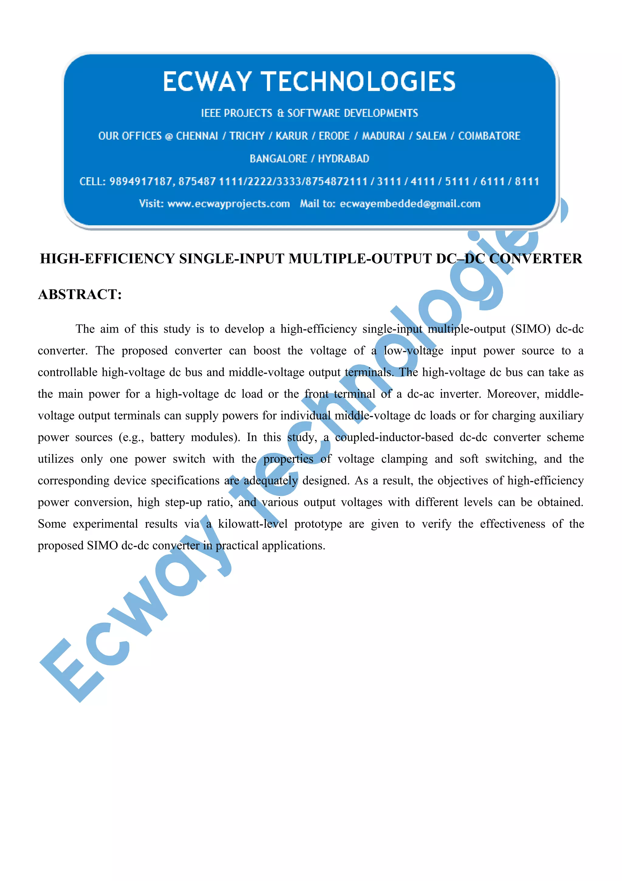 High efficiency single input multiple output dc dc converter doc