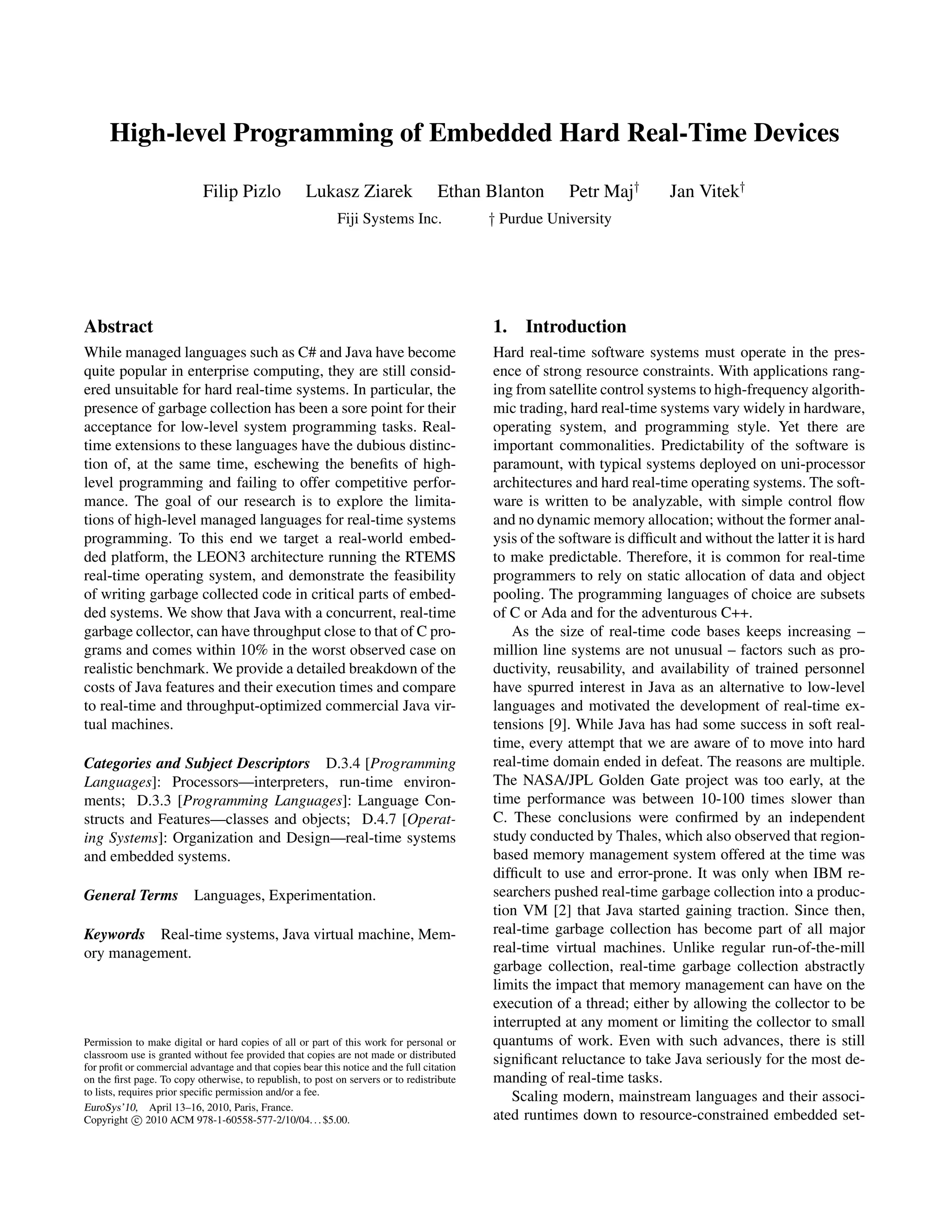 High level programming of embedded hard real-time devices | PDF