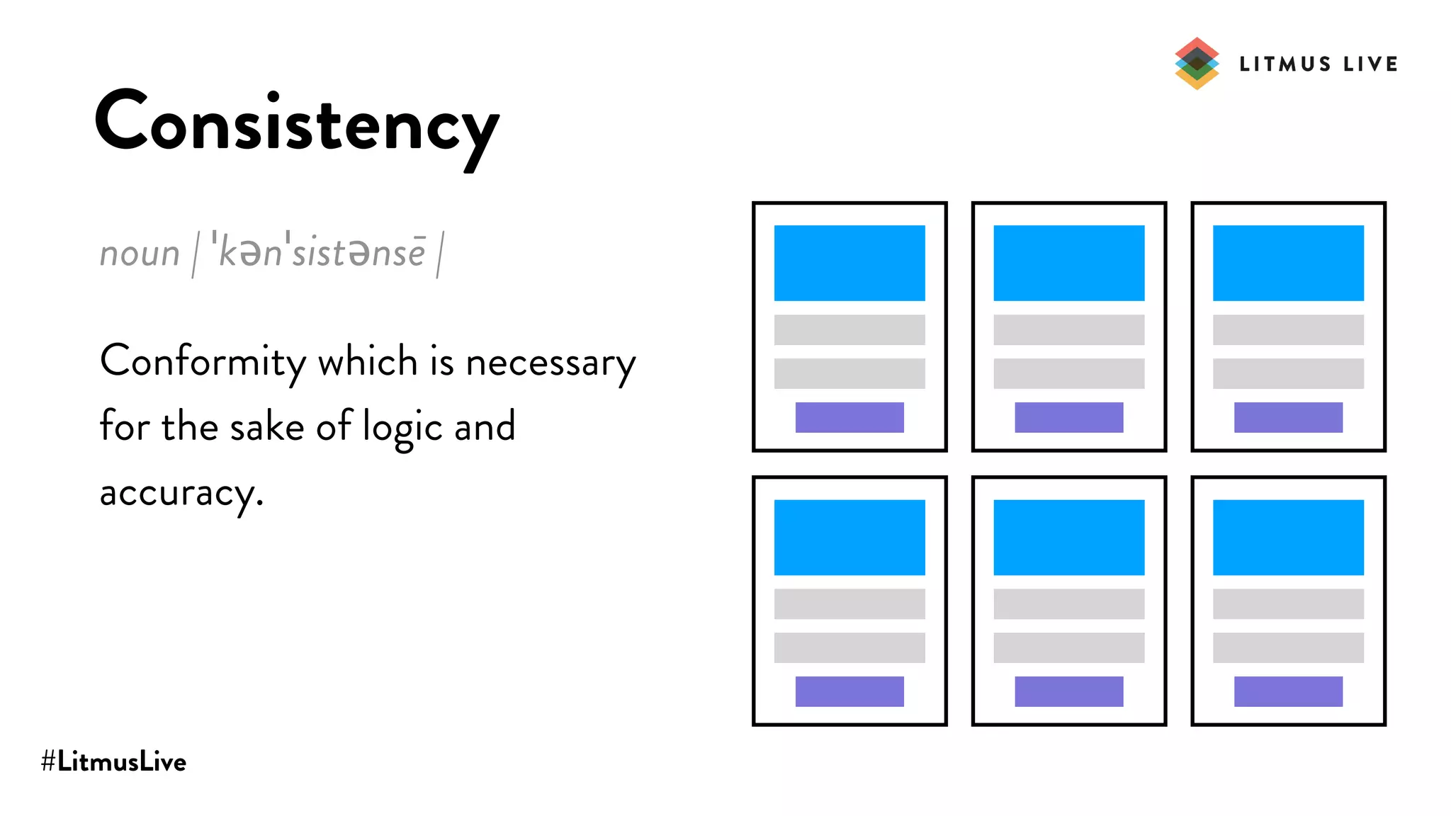 #LitmusLive
Consistency
noun | ˈkənˈsistənsē |
Conformity which is necessary
for the sake of logic and
accuracy.
 