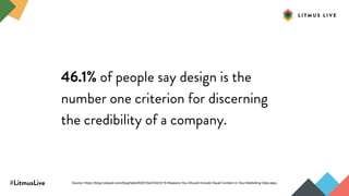 #LitmusLive
46.1% of people say design is the
number one criterion for discerning
the credibility of a company.
Source: https://blog.hubspot.com/blog/tabid/6307/bid/33423/19-Reasons-You-Should-Include-Visual-Content-in-Your-Marketing-Data.aspx
 