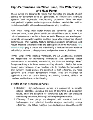 High-Performance Sea Water Pump, Raw Water Pump, and Hvac Pump | PDF