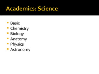 Basic Chemistry Biology Anatomy Physics Astronomy 