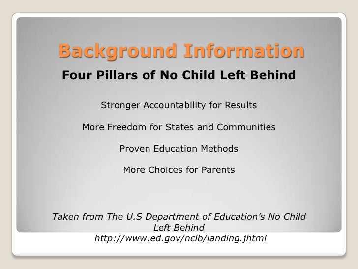 no child left behind essay conclusion Education the no child left behind act is affecting the core subjects in the classroom formulate their own valid conclusions to problems and questions they,. no child left behind essay conclusion Education the no child left behind act is affecting the core subjects in the classroom formulate their own valid conclusions to problems and questions they,.
