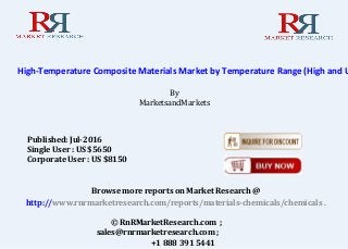 High-Temperature Composite Materials Market by Temperature Range (High and U
By
MarketsandMarkets
Browse more reports on Market Research @
http://www.rnrmarketresearch.com/reports/materials-chemicals/chemicals .
© RnRMarketResearch.com ;
sales@rnrmarketresearch.com ;
+1 888 391 5441
Published: Jul-2016
Single User : US $5650
Corporate User : US $8150
 