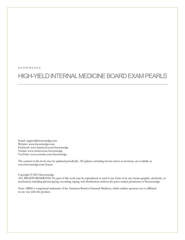 HighYield Internal Medicine Board Review Pearls