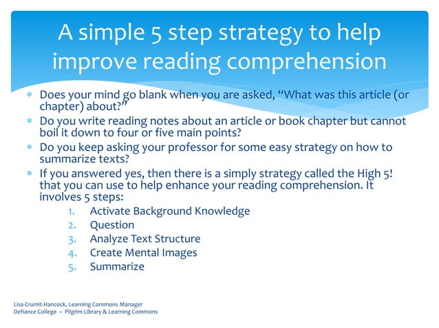 High 5! reading comprehension strategies