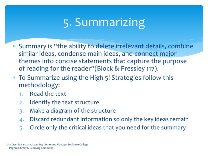 High 5! reading comprehension strategies
