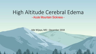 High Altitude Cerebral Edema
- Acute Mountain Sickness -
Ade Wijaya, MD – December 2018
 