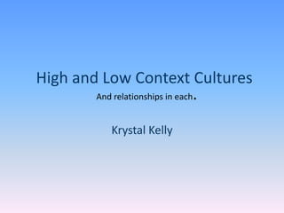 High and Low Context Cultures
Krystal Kelly
And relationships in each.
 