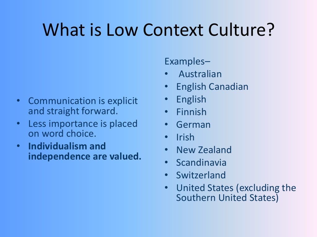 High And Low Context Cultures Relationships In Each