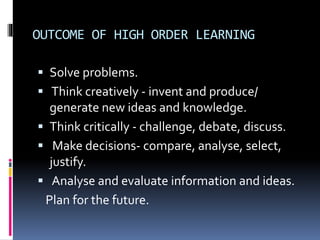 High and low order learning and bloom taxonomy. (https://www.youtube ...