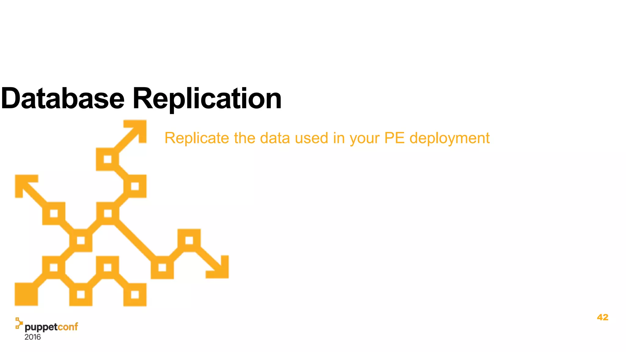 Database Replication
Replicate the data used in your PE deployment
42
 