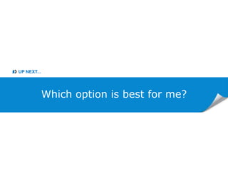 UP NEXT...
Which option is best for me?
 