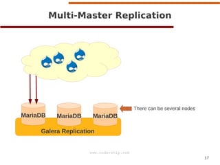 17
www.codership.com
MariaDB MariaDB MariaDB
Multi-Master Replication
Galera Replication
There can be several nodes
 
