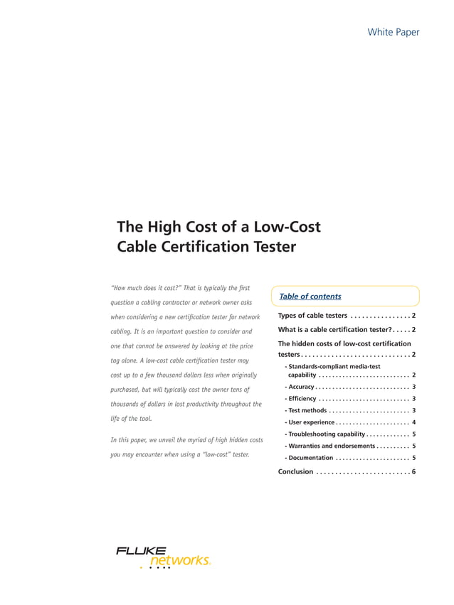High Cost of a Low Cost Cable Certification Tester PDF High Cost of a Low Cost Cable Certification Tester PDF