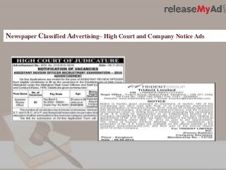 Newspaper Classified Advertising– High Court and Company Notice Ads
 