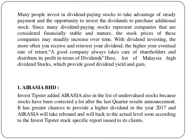 High Dividend Malaysian Stocks By Financial Advisor Malaysia High Dividend Malaysian Stocks By Financial Advisor Malaysia