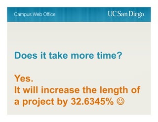 Does it take more time?
Yes.
It will increase the length of
a project by 32.6345% 
 