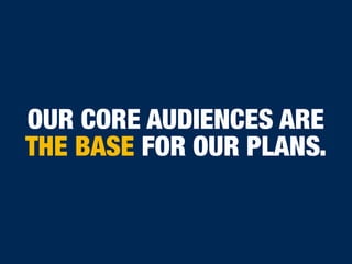 OUR CORE AUDIENCES ARE
THE BASE FOR OUR PLANS.
 