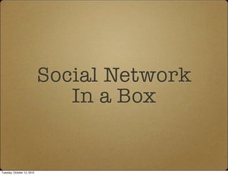 Social Network
                               In a Box


Tuesday, October 12, 2010
 