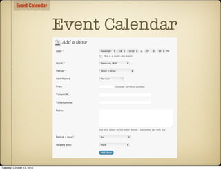Event Calendar



                            Event Calendar




Tuesday, October 12, 2010
 