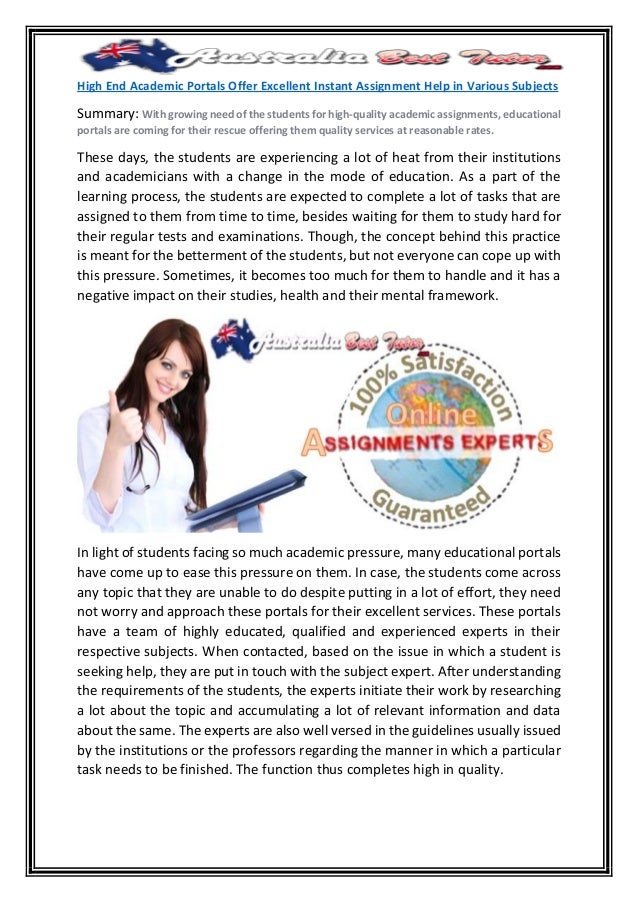 High End Academic Portals Offer Excellent Instant Assignment Help In High End Academic Portals Offer Excellent Instant Assignment Help In Various Subjects Summary With Growing