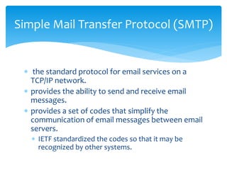 Email Service Protocol Higher level internet protocols (ppt) | PPTX