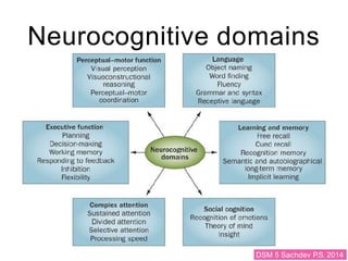 Neurocognitive domains
DSM 5 Sachdev P.S. 2014
 