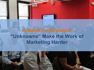 A Need for Research
“Unknowns” Make the Work of
     Marketing Harder
 