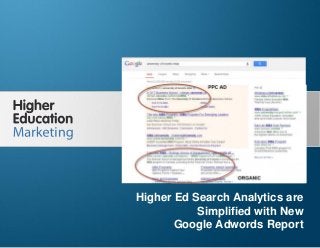 Higher Ed Search Analytics are Simplified with New
Google Adwords Report
Slide 1
Higher Ed Search Analytics are
Simplified with New
Google Adwords Report
 