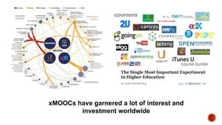 xMOOCs have garnered a lot of interest and
investment worldwide

 