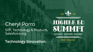 Cheryl Porro
SVP, Technology & Products,
Salesforce.org
Technology Innovation
 