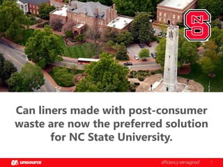 Can liners made with post-consumer
waste are now the preferred solution
for NC State University.
7

 