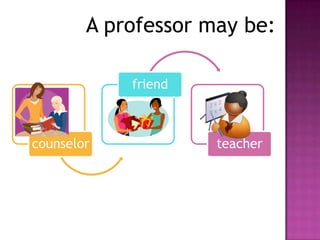A professor may be:

            friend



counselor            teacher
 