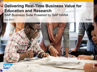 July 2013
Delivering Real-Time Business Value for
Education and Research
SAP Business Suite Powered by SAP HANA
Public
 