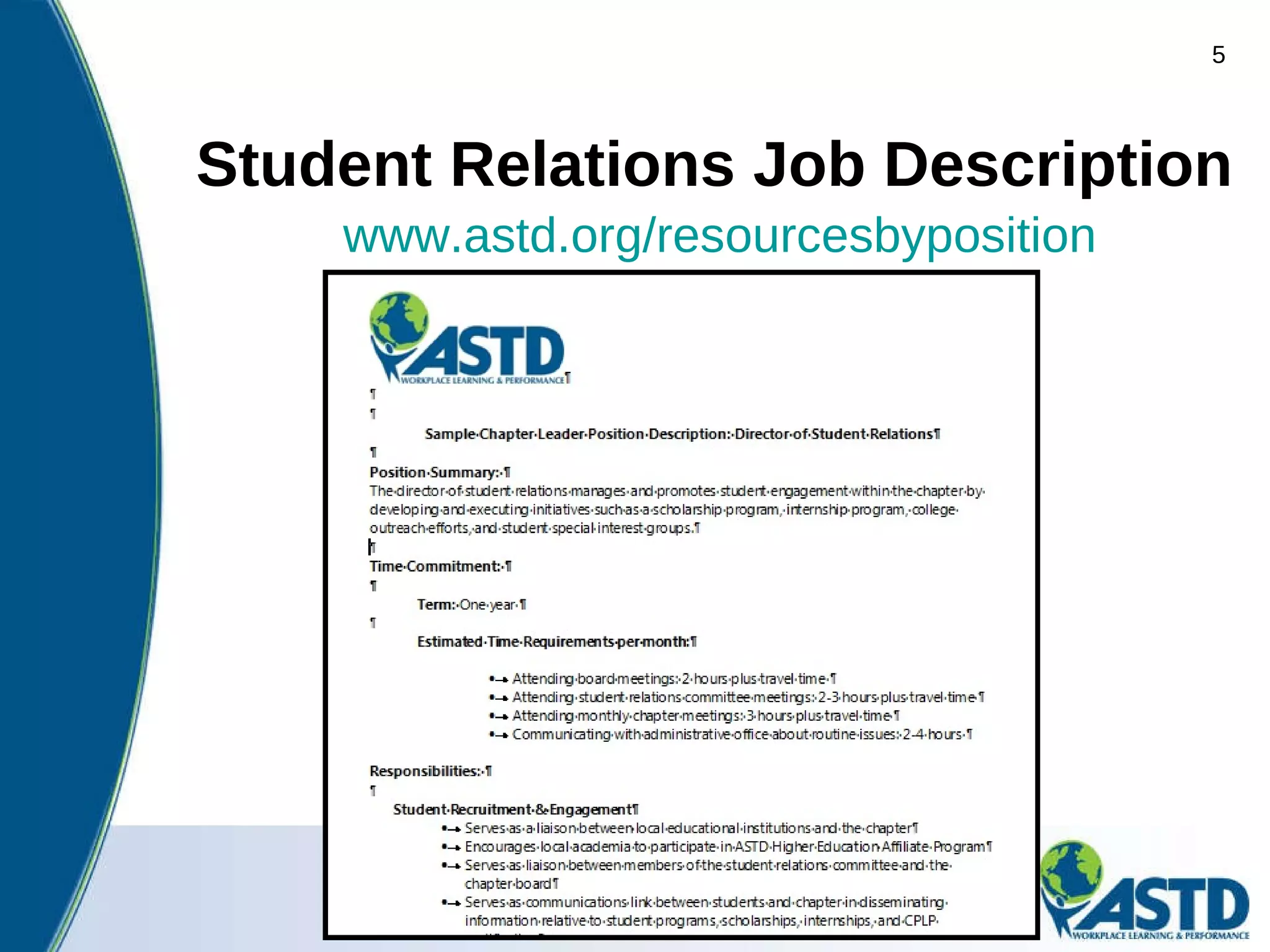 Student Relations Job Description www.astd.org/resourcesbyposition 