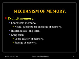 Higher functions of brain.learning memory | PPT