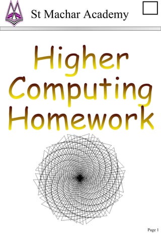 Higher Computing Homework St Machar Academy 