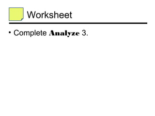 Worksheet
• Complete Analyze 3.
 