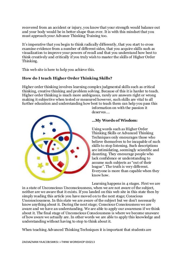 higher order thinking skills for critical thinking higher order thinking skills for critical thinking