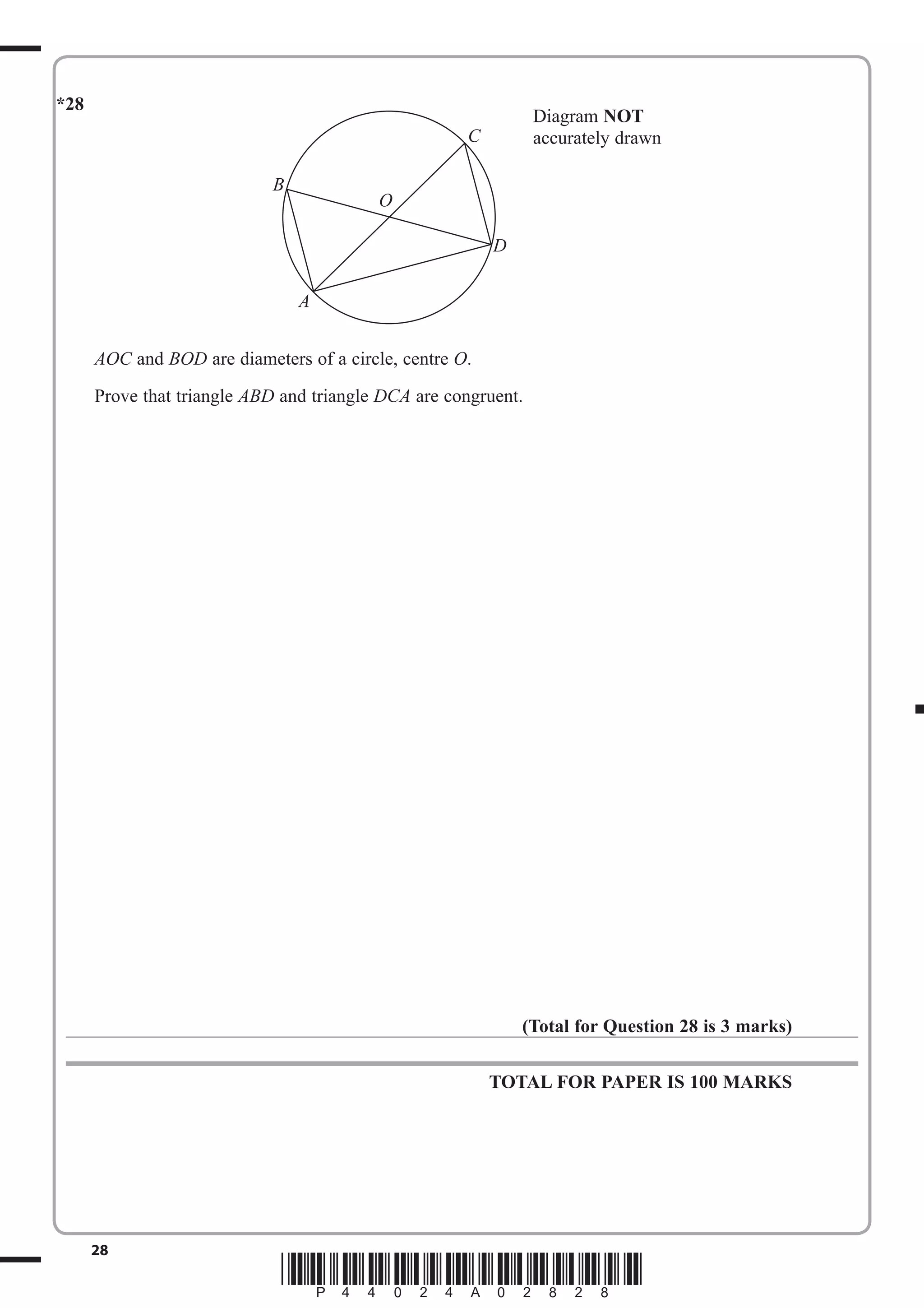 27 The histogram shows information about the times, in minutes, that some passengers had 
27 *P44024A02728* 
to wait at an airport. 
2 
1 
0 
Work out the percentage of the passengers who had to wait for more than one hour. 
.......................................... 
(Total for Question 27 is 3 marks) 
13 
12 
11 
10 
9 
Time (minutes) 
8 
7 
6 
5 
4 
3 
0 10 20 30 40 50 60 70 80 90 100 110 120 
Frequency 
density 
Turn over 
 