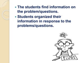  The students find information on
the problem/questions.
 Students organized their
information in response to the
problems/questions.
 