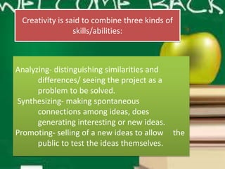 • Define the task- clarify the goal of the
completed project to the student.
• Brainstorm- the students themselves will be...