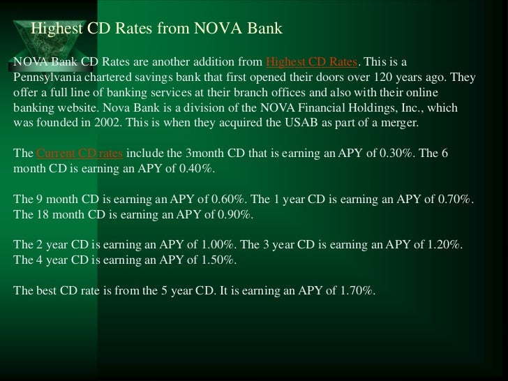 Highest Cd Rates From Nova Bank