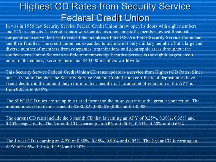 Highest cd rates from security service federal credit union