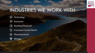INDUSTRIES WE WORK
WITH
Technology
Insurance
Banking/Financial
Consumer Goods/Retail
Pharmaceutical
Mining
 